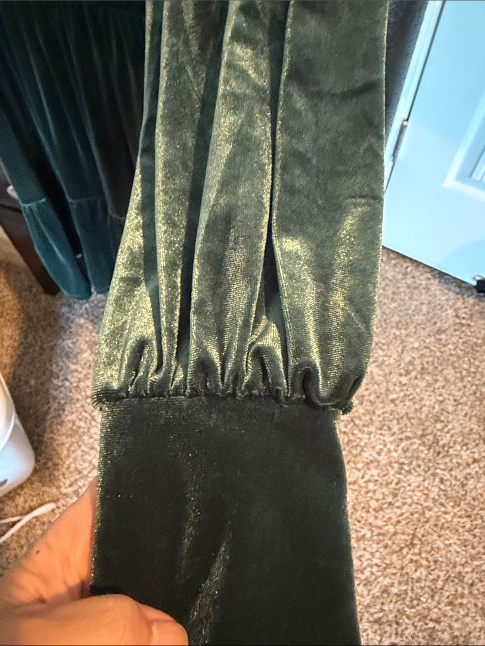 1. State Deep Green Velvet Tiered Long Sleeve Dress - Picture 4 of 5